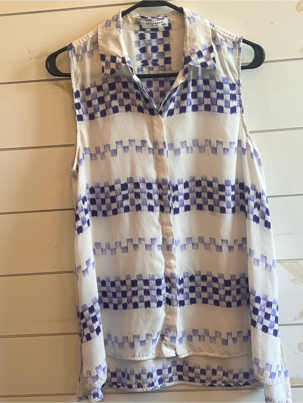 Equipment Cream Blouse with Purple Brushstroke Check